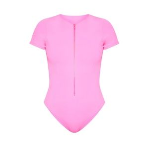NWT PrettyLittleThing hot pink scuba bodysuit, size 6